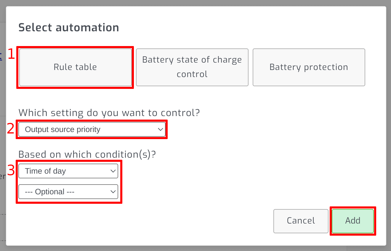 SolarAssistant rule table form