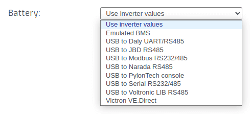 SolarAssistant battery selection