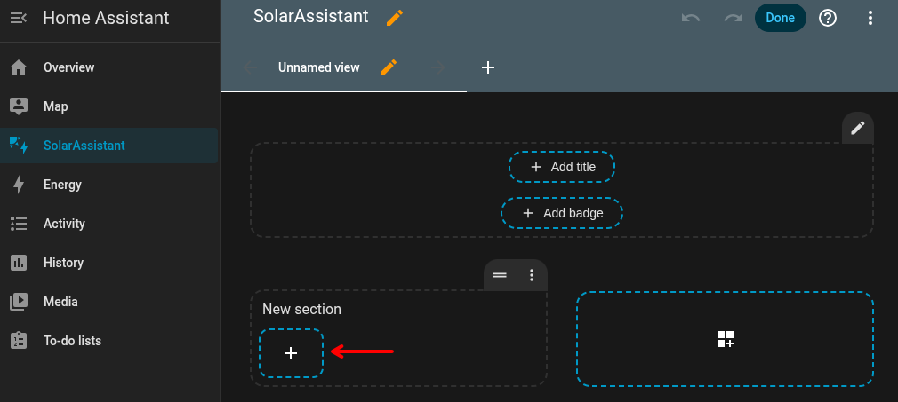 Adding a card to a Home Assistant dashboard section