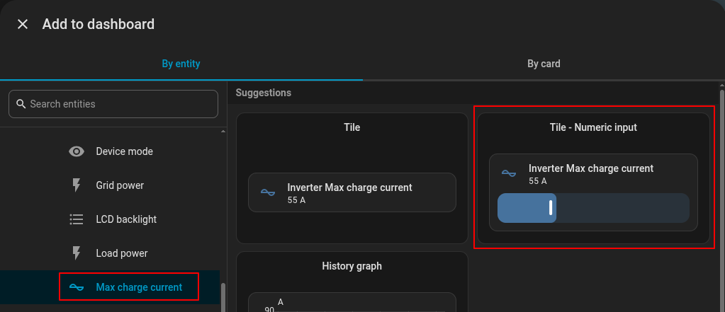 Adding the Max charge current control to the dashboard