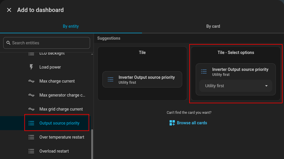 Adding the Output source priority control to the dashboard