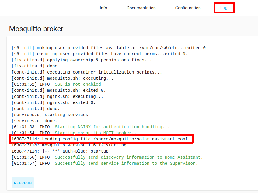 Home Assistant MQTT broker log