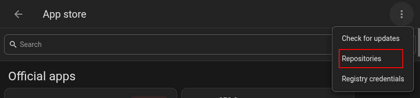 Repositories menu item in the Home Assistant app store