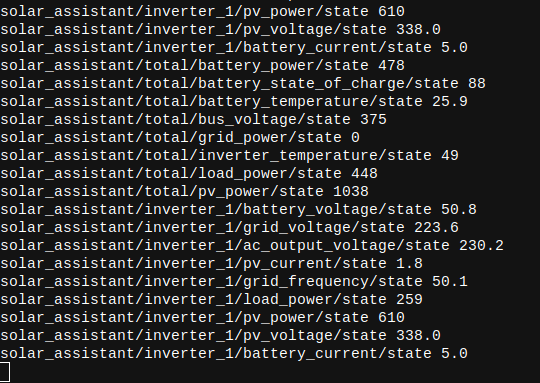 Running log of SolarAssistant MQTT messages