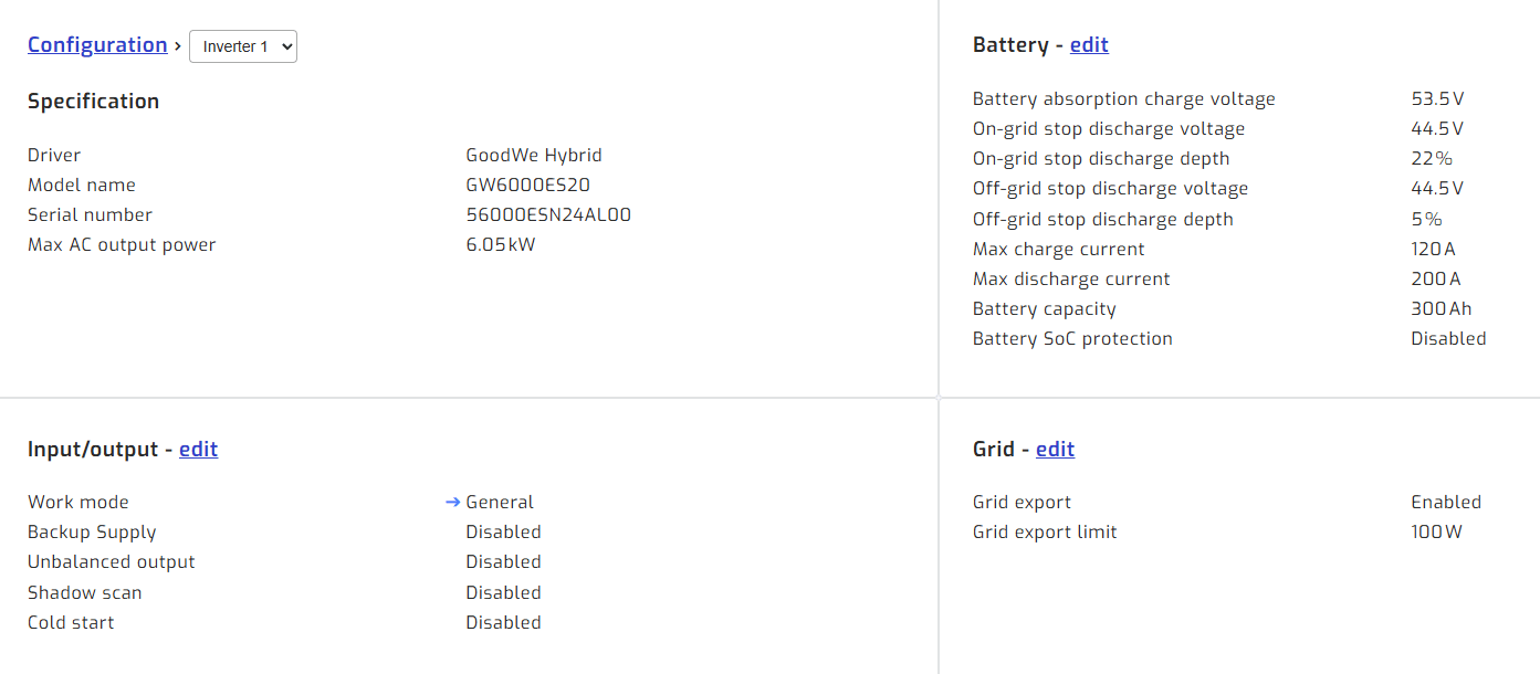 Edit inverter setting