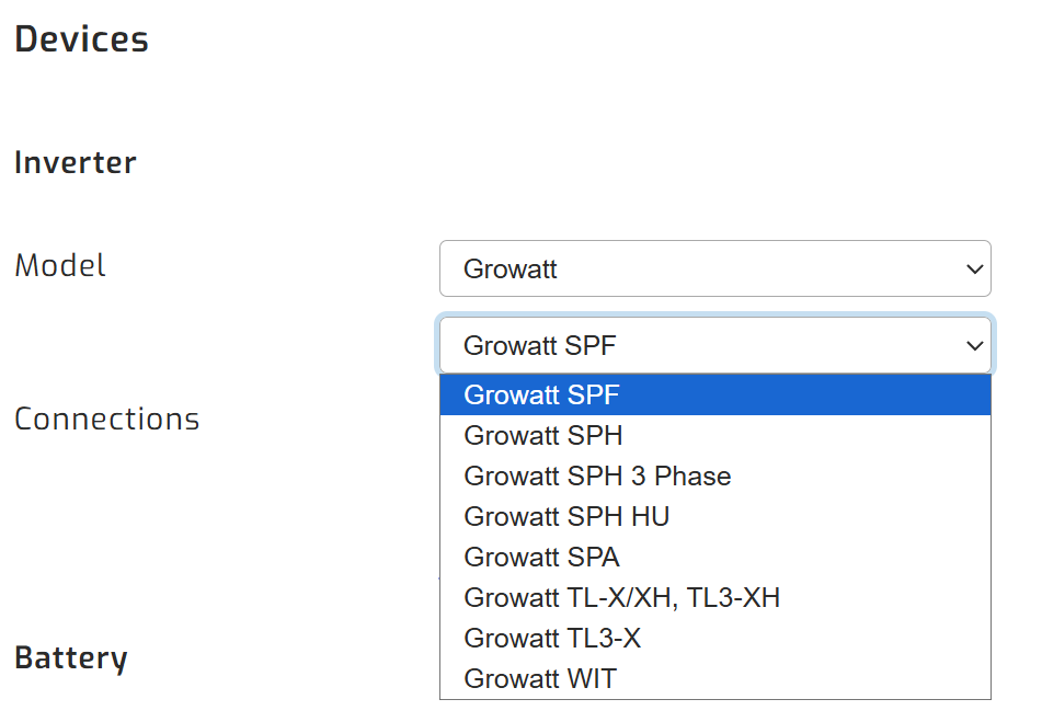Select Growatt inverter model