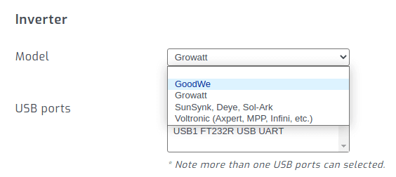 Select Growatt inverter