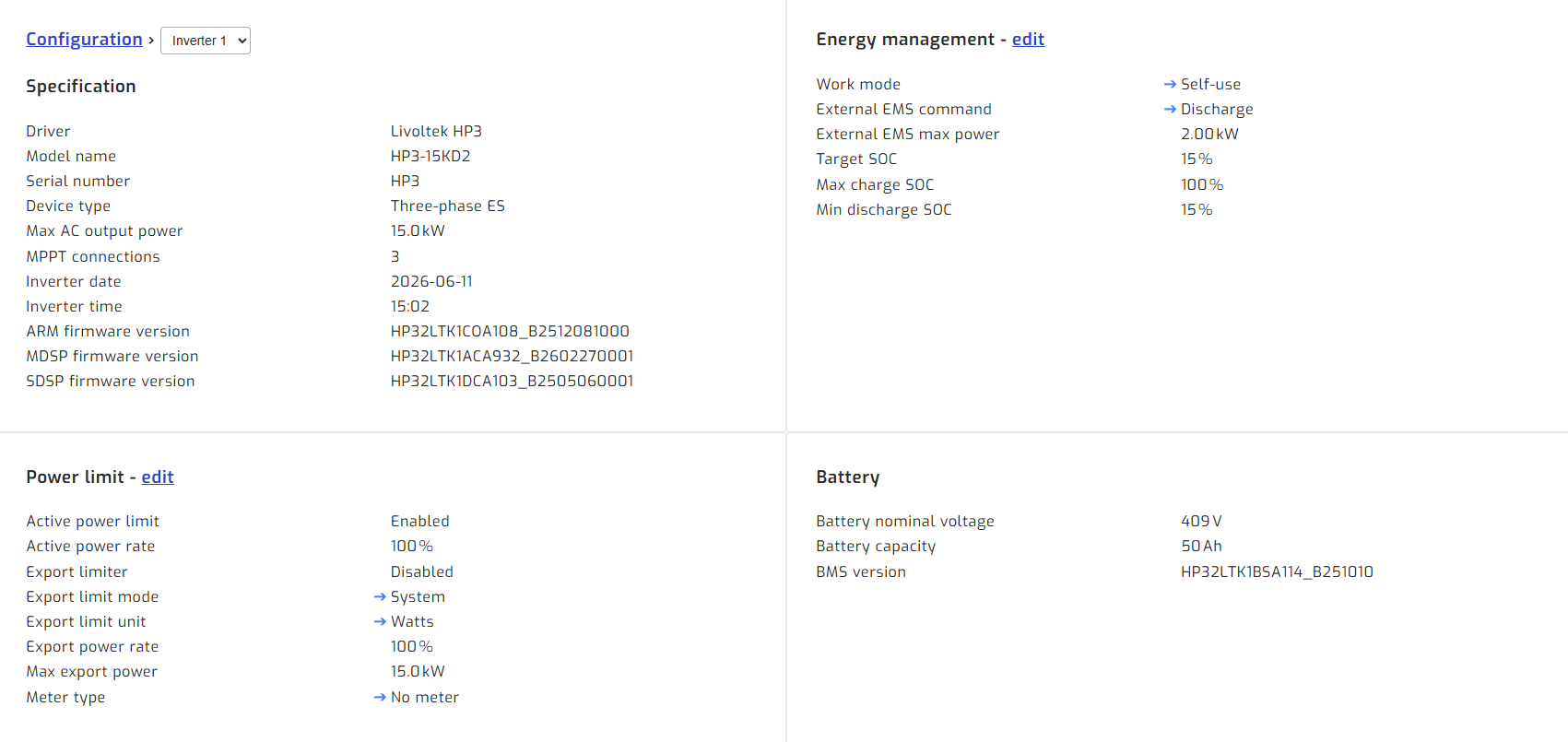 Edit inverter setting