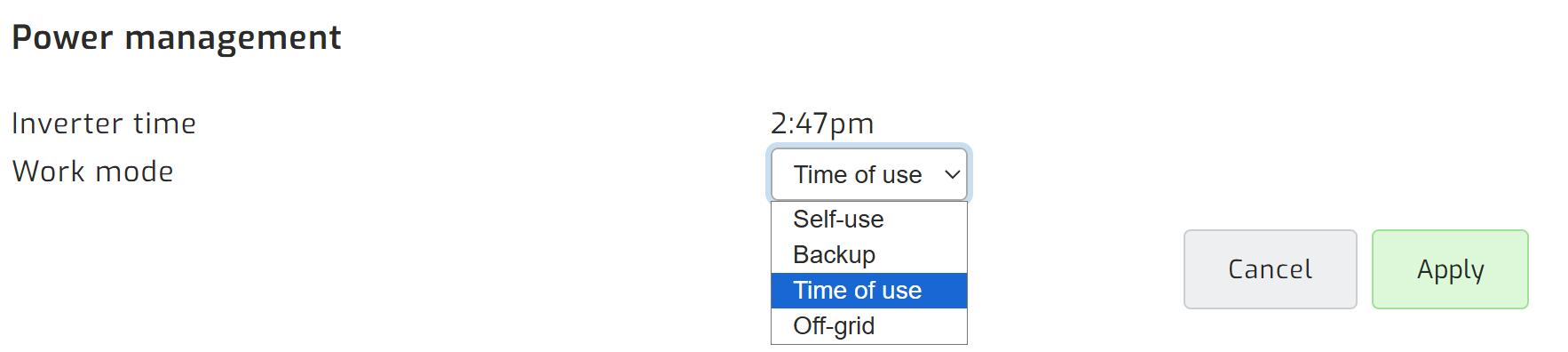 Power management edit work mode