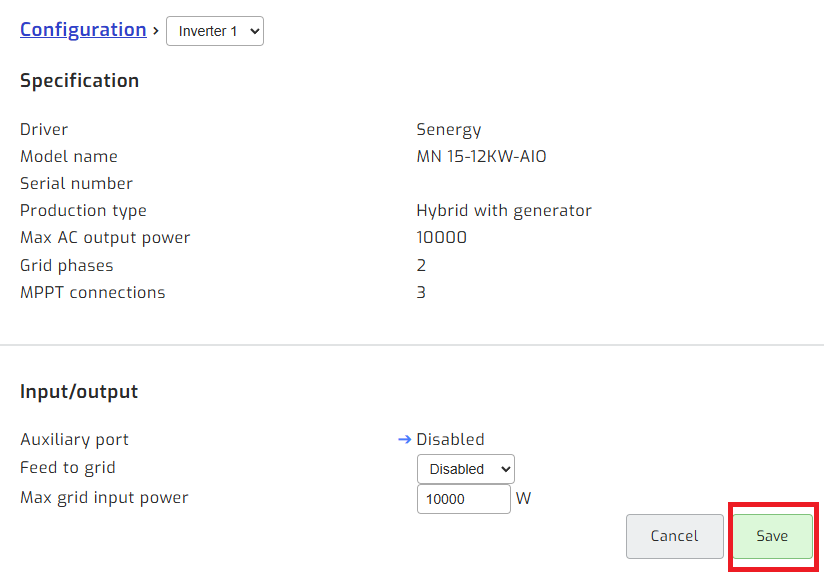 Save inverter setting