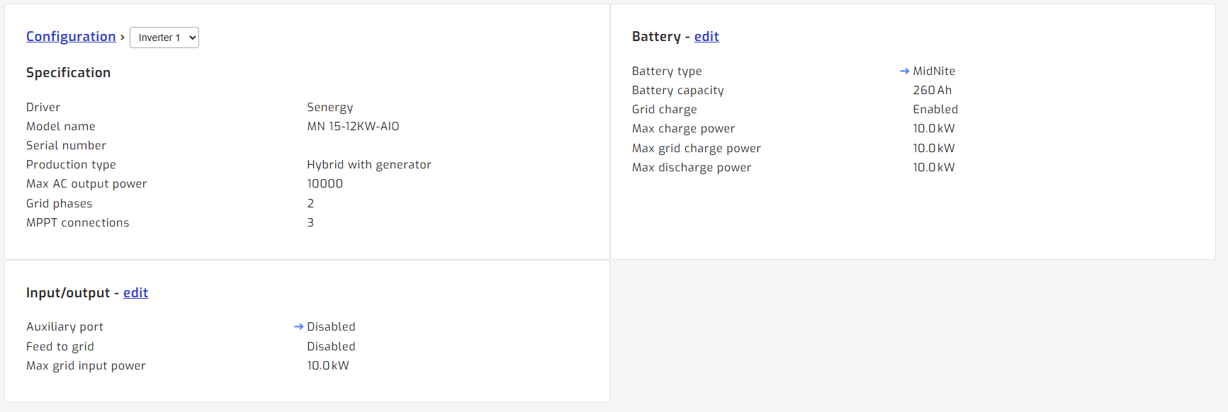 Edit inverter setting