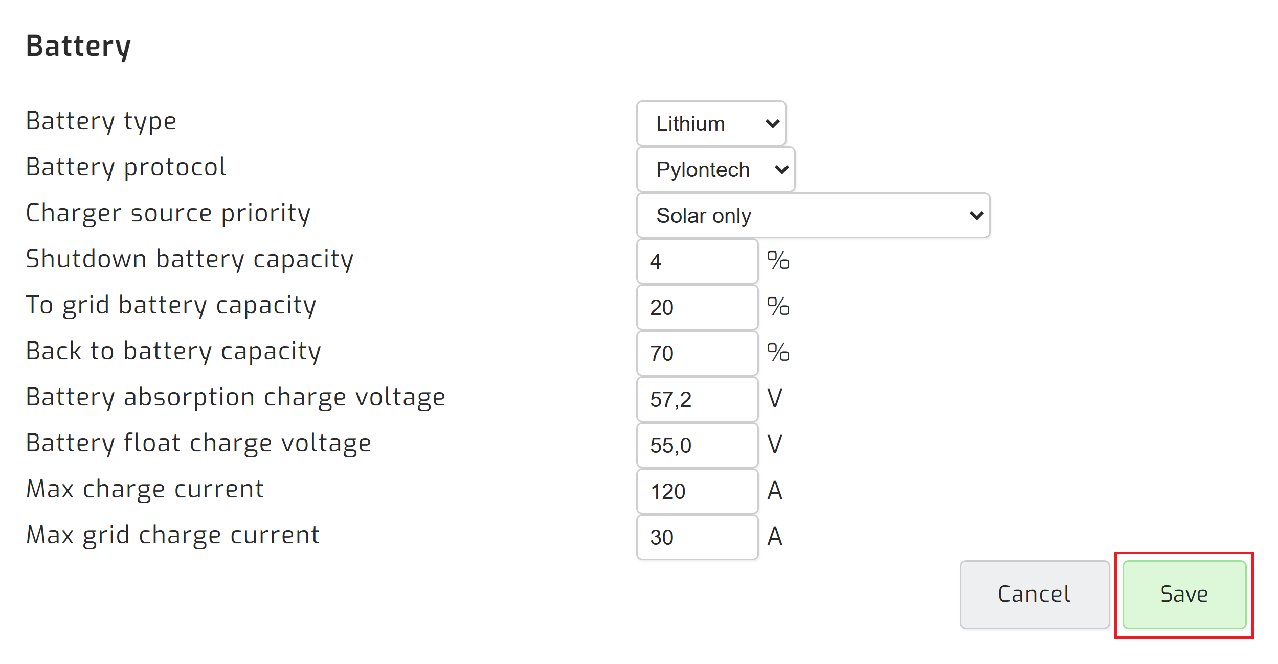 Save inverter setting