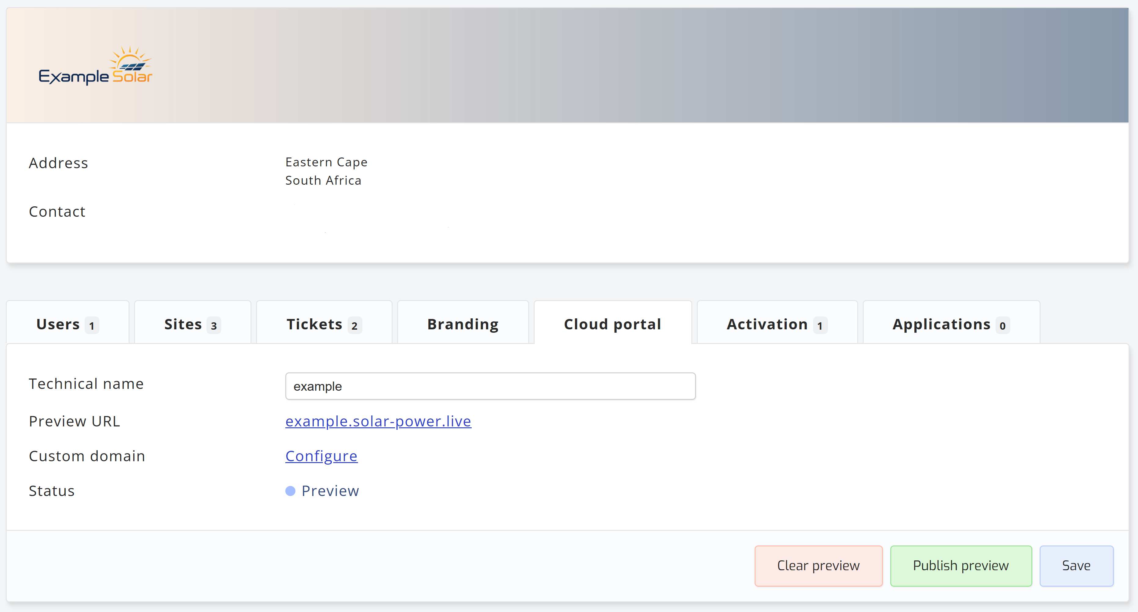 Portal configuration page