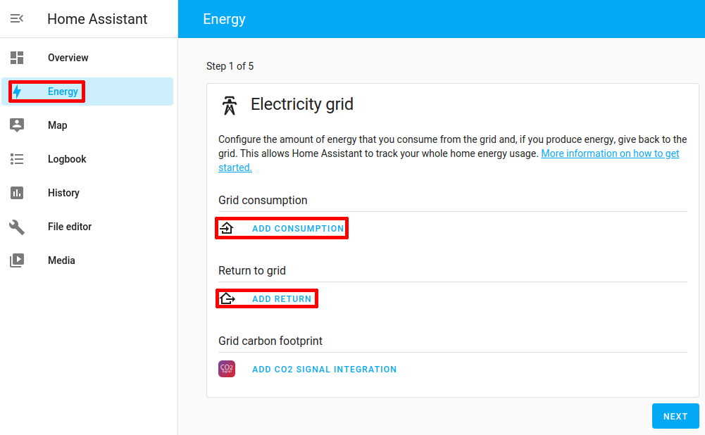 Open Home Assistant energy dashboard