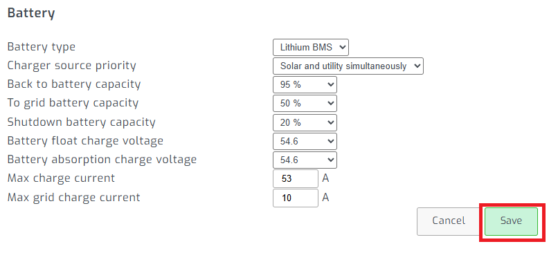 Save inverter setting