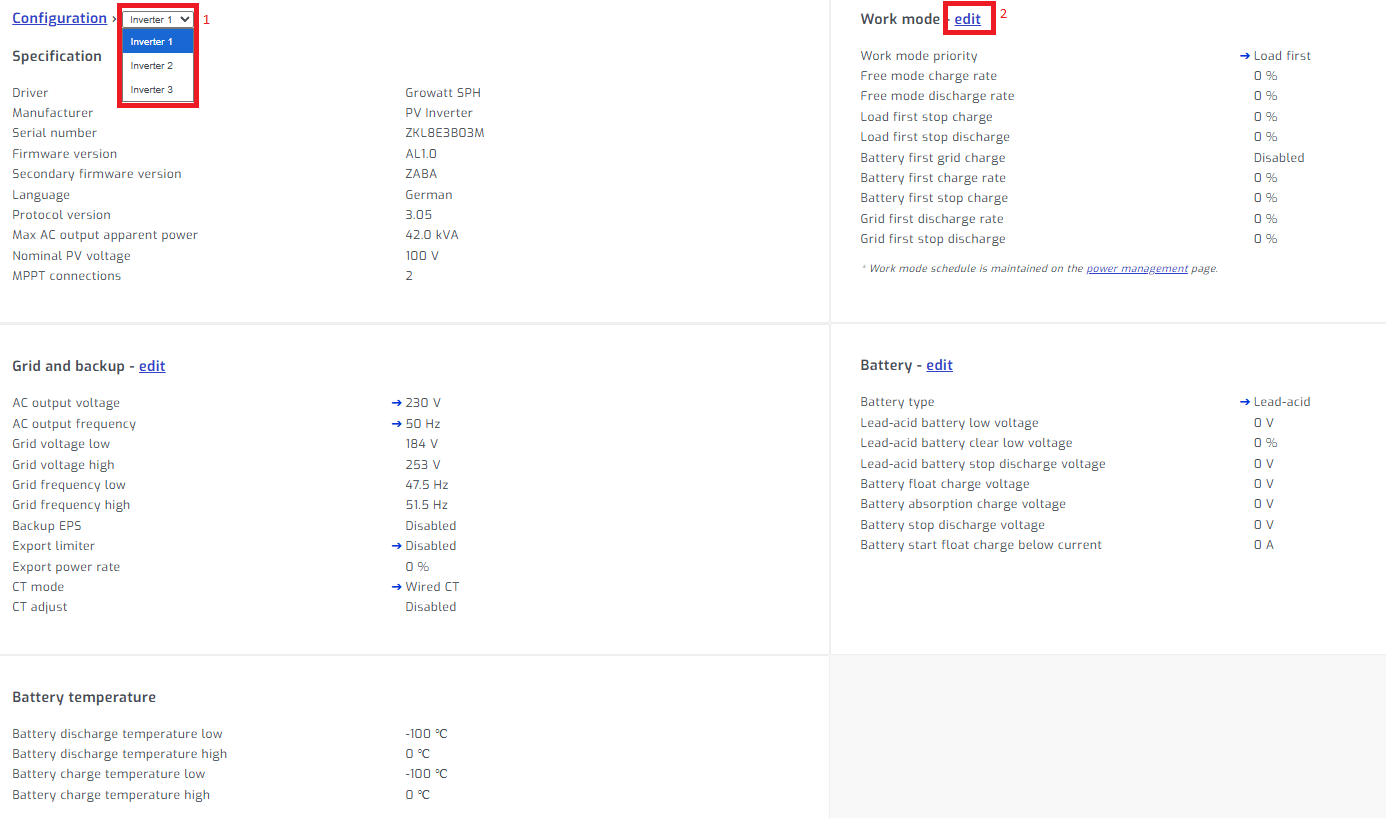 Edit inverter setting