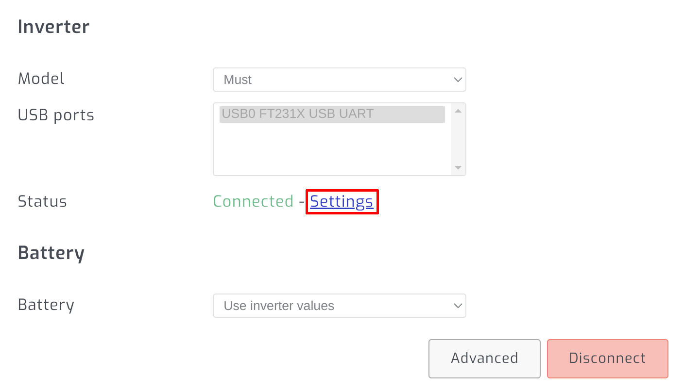 Navigate to inverter settings