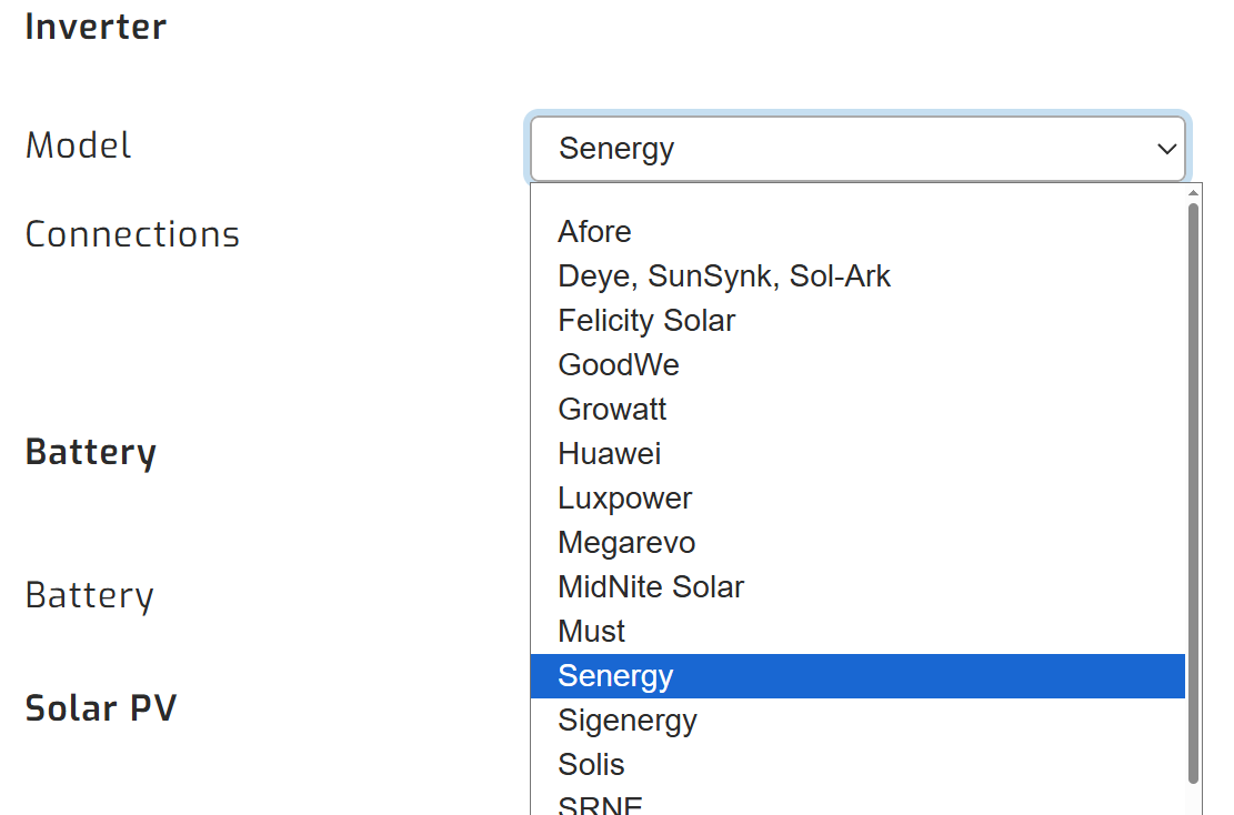 senergy inverter selection
